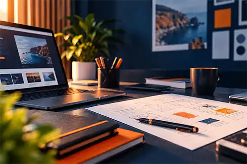 Postazione di lavoro ordinata per discutere un nuovo progetto web